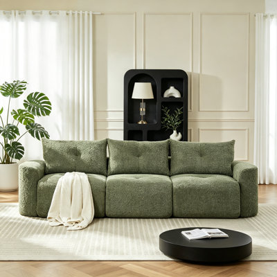 Canapé en chenille pour le salon, grand canapé 3 places moderne de 109 po avec accoudoirs épaissis, dossier rembourré, assise profonde, moelleux, confortable pour le salon, la chambre à coucher, l’appartement, le bureau, vert