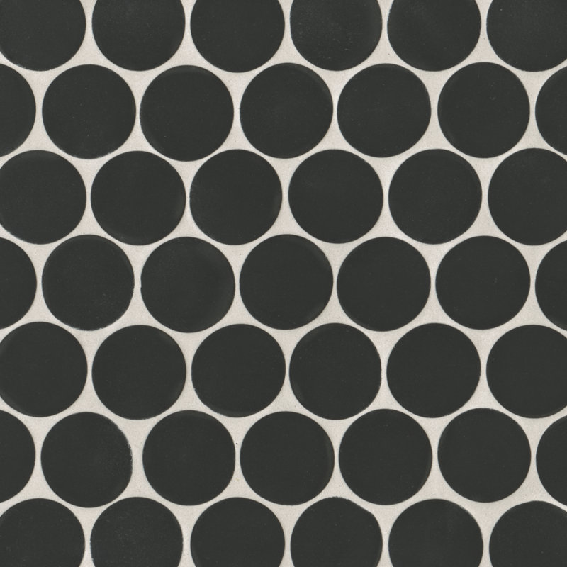 Makoto 2" x 2" Porcelain Penny Round Tile, Kuroi Black