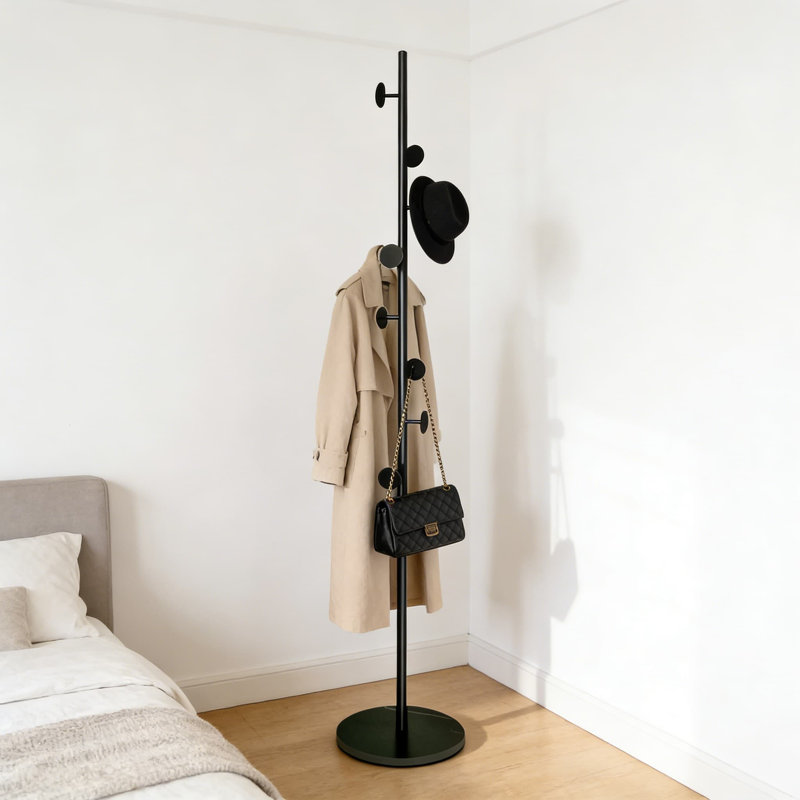 Freestanding Coat Rack Tree With 8 Hooks, Heavy Duty Metal Coat Stand With Stable Base For Entryway, Bedroom, Living Room, Holds Jackets, Hats, Bags, And Umbrellas