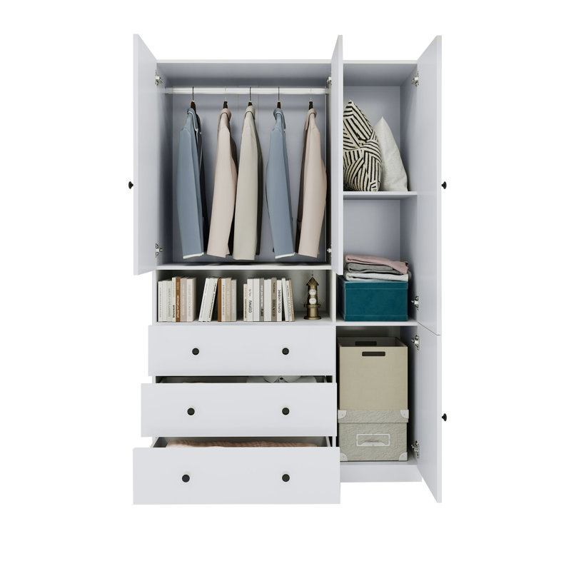 Armoire-penderie en bois massif massif, blanc