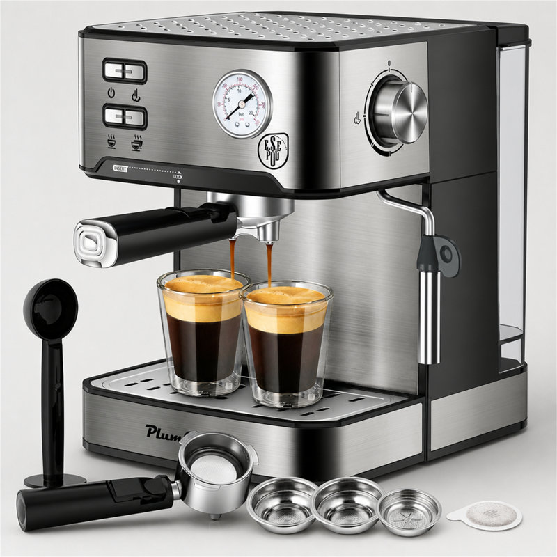 Machine à espresso avec mousseur à lait et affichage de la pression