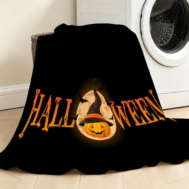 Jeté jaune en flanelle ultra douce jaune, bannière d'Halloween avec imprimé recto, Jeté 50 po x 60 po