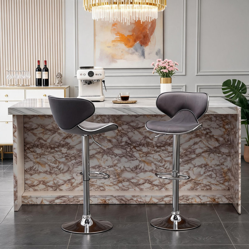 Tabouret haut deux pièces en velours gris, réglable et rotatif, pouvant être utilisé dans les comptoirs de bar et de cuisine