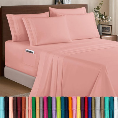 Elegant Comfort 1500 Premium Quality 6-Piece Bed Sheet Set - 18-24 Inch Extra Deep Pocket, Smart Storage Pockets, Wrinkle Free Ultra Soft 6PC Extra Deep Pocket Sheets