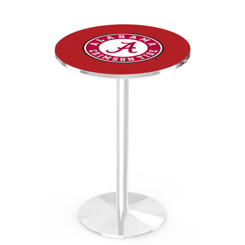 Round Metal Base Dining Table, Chrome, University of Alabama - Script "A" Logo