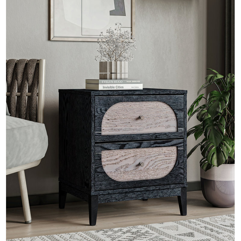Black and Gray Wood 2-Drawer Nightstand with Arch Design