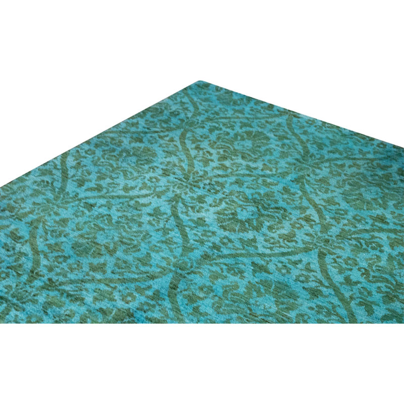 Hand Knotted Wool Area Rug in Teal And Light Green