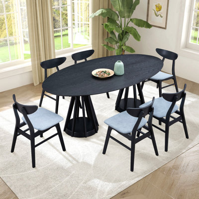 Ensemble de salle à manger moderne 7 pièces: table ovale en bois de 78,74 po et 6 chaises