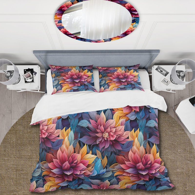 Ensemble de housse de couette Dahlia Mandalas, Housse de couette simple + 1 taie décorative stan