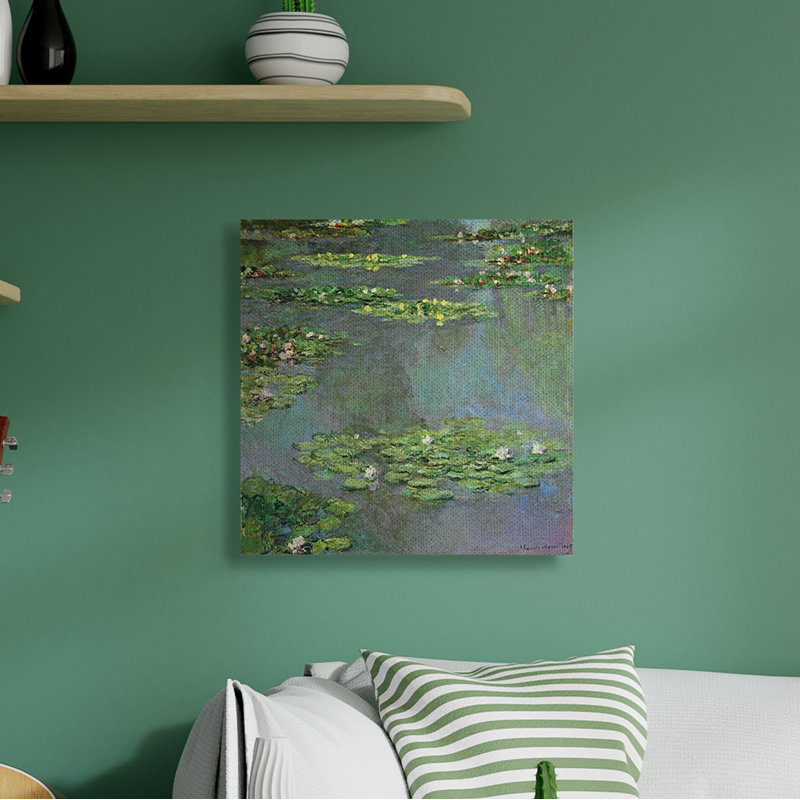Gros plan sur un nénuphar, peinture traditionnelle par Claude Monet - Peinture, H 36 po x l 36 po x P 1,5 po, Toile tendue