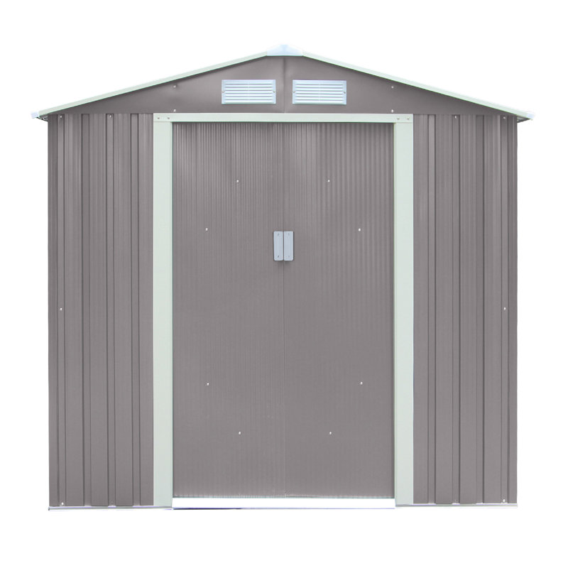 Rowlinson Trentvale 6x4 Metal Apex Shed with Foundation Kit & Assembly, Light Grey