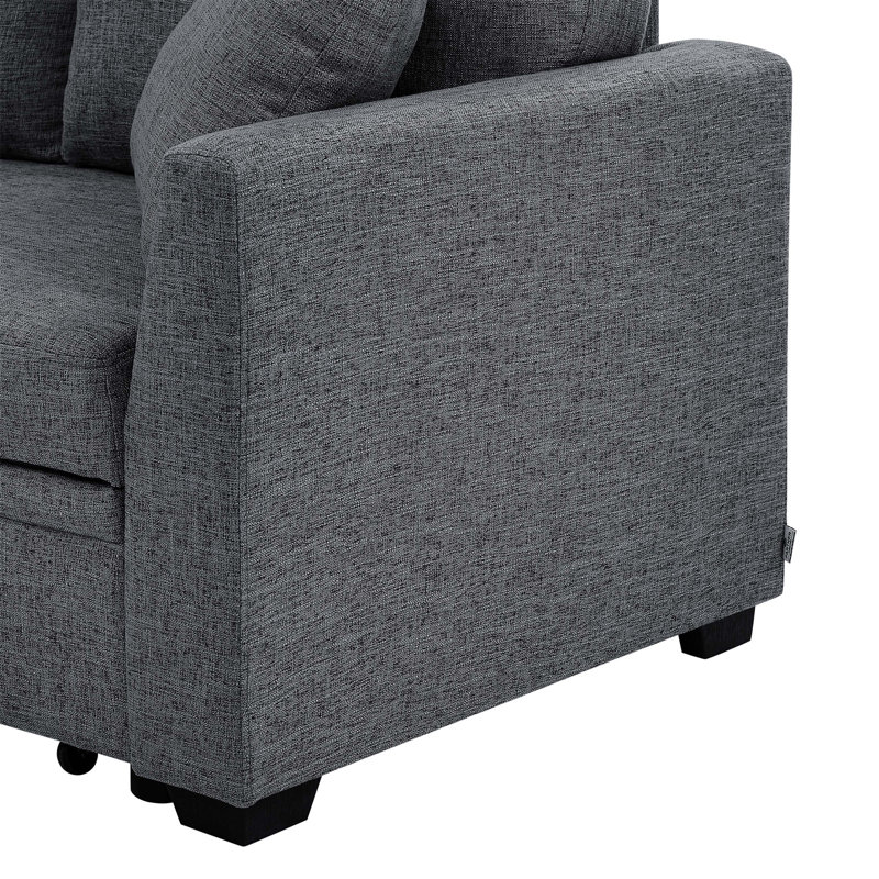 Canapé modulaire 76,5 po en mélange de lin avec lit escamotable et rangement pour chaise longue, Mélange de lin gris foncé