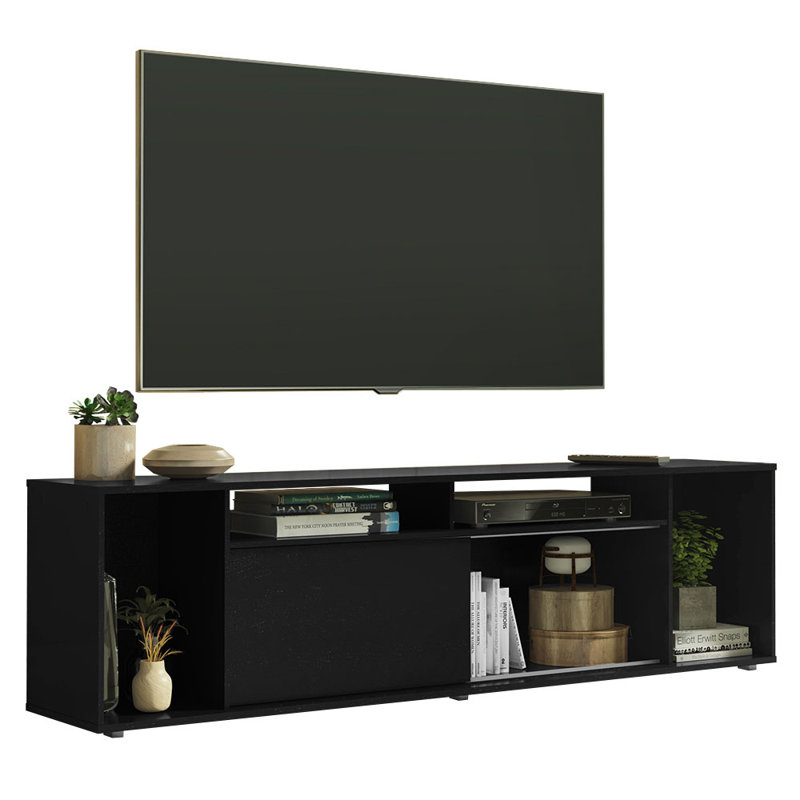 Chemene Large Entertainment Center with 1 Sliding Door, 5 Shelves and Open Shelves for 65, 75 Inch Media Storage Gaming Media Console Living Room and Bedroom Modern Wooden Television Stand