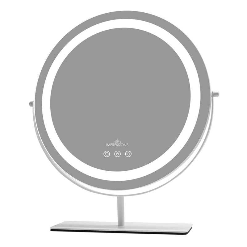 Ehrmann Aura Tri Tone Round Vanity Mirror with Table Stand, LED Makeup Mirror with 360 Degrees Rotatable, White