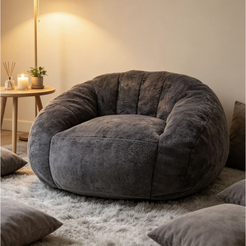 Canapé en éponge haute densité en forme de citrouille, Chenille gris foncé, Gris foncé