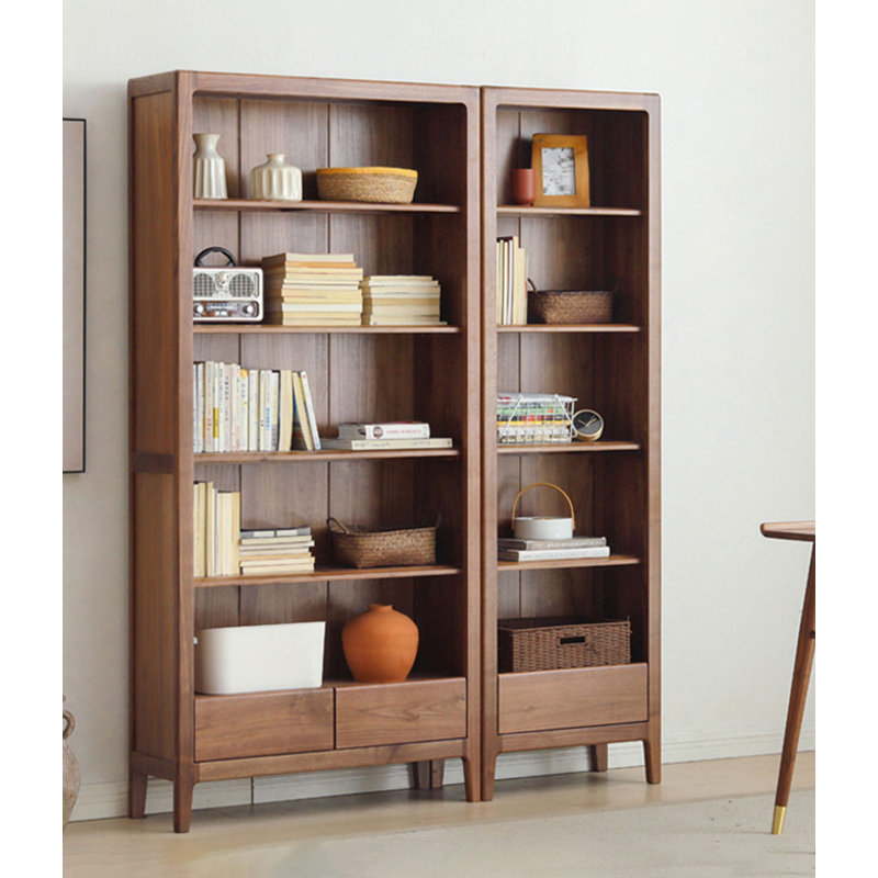 Bibliothèque en bois de frêne avec tiroirs, Trois, H 74,8 po x l 57,9 po x P 11,8 po