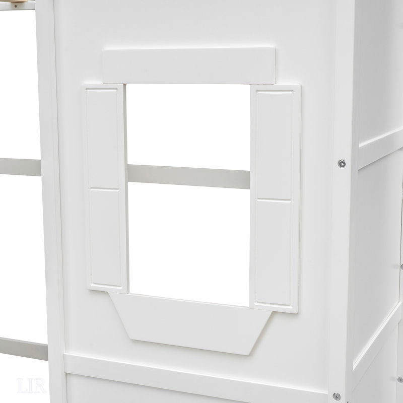 Lit mezzanine simple en bois de pin massif avec échelle, robuste et élégant pour les chambres modernes, Lit simple, Blanc