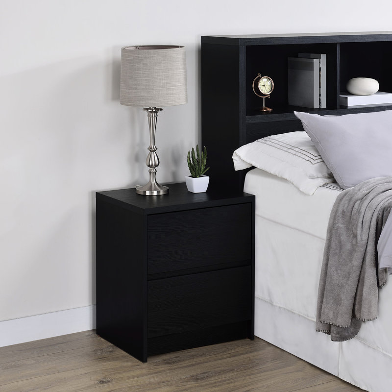 Table de chevet de la chambre à coucher 2 en noir, lumières DEL et - Finition noire foncée de 15,5 pouces, charge,