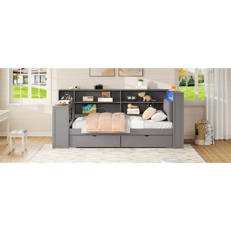 Multi-functional Pine Wood Platform Bed Modern Style For Bedroom Elegance