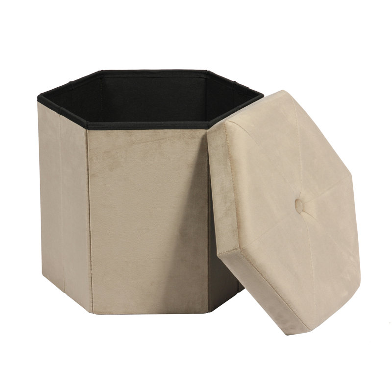 Damis 34cm Wide Velvet Hexagon Ottoman with Storage, Brown