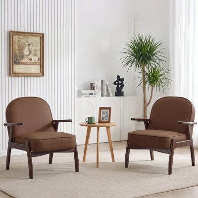 Mid Century Modern Upholstered Accent Chairs with Solid Wood Frame and Armrests (Set of 2)