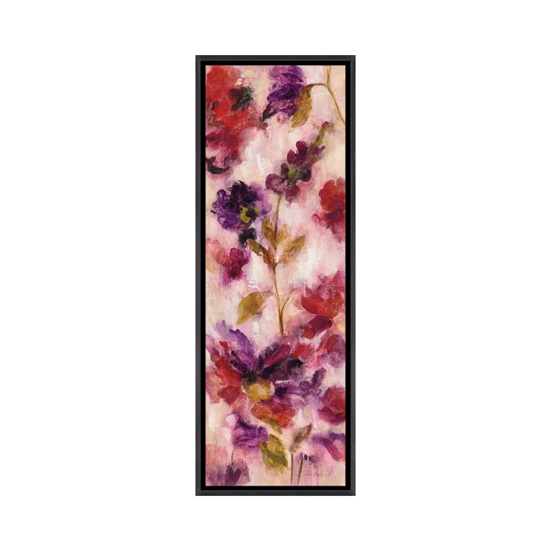 Fleurs exubérantes III, Toile avec cadre noir patiné, H 60 po x l 20 po x P 1,5 po