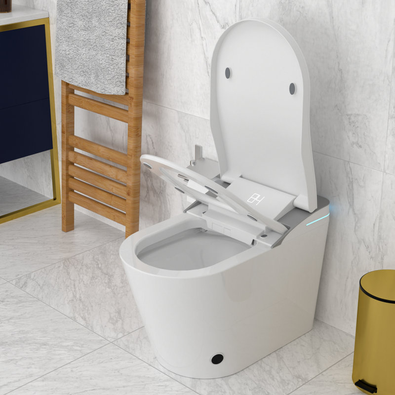 Toilette allongée intelligente sans réservoir, chasse d'eau automatique, siège chauffant