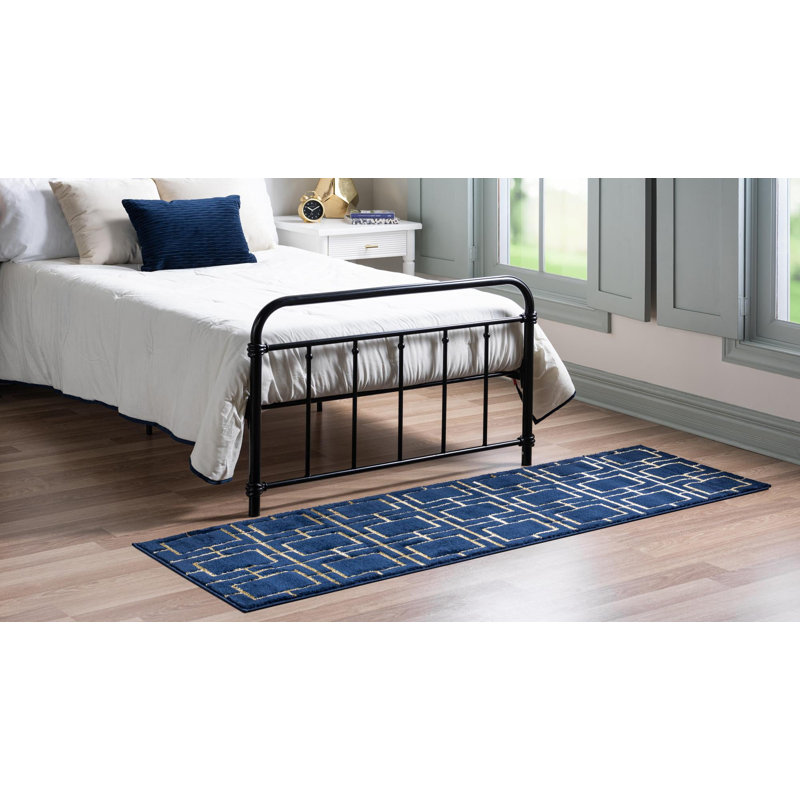 Tapis bleu contemporain Contemporary Glitzy, Tapis de couloir 2 pi 7 po x 12 pi