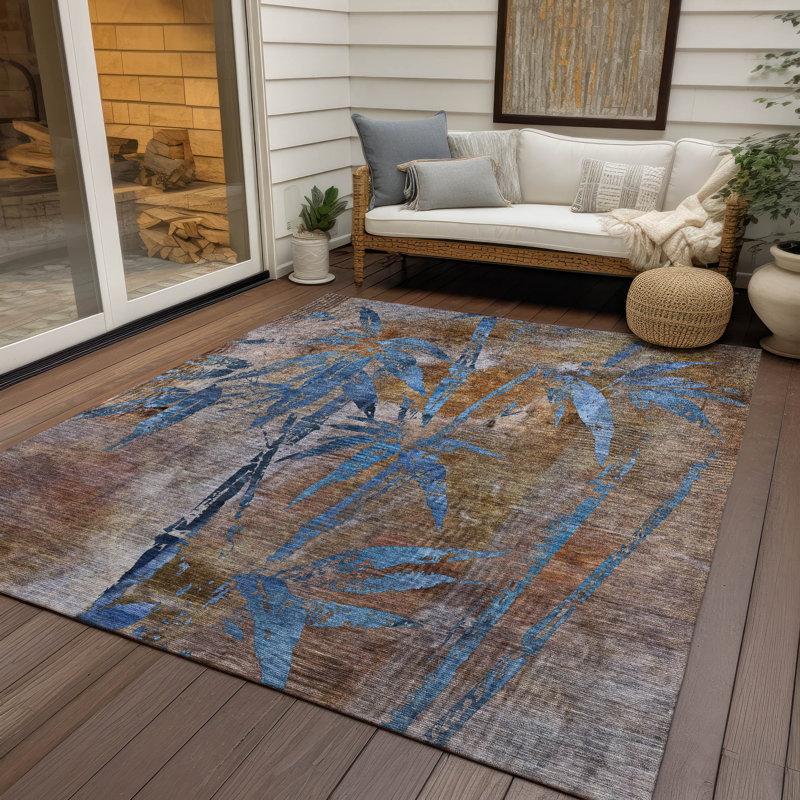 Tapis botanique intérieur / extérieur lavable à la machine Bernadette ACN2222, Rectangle 9 pi x 12 pi