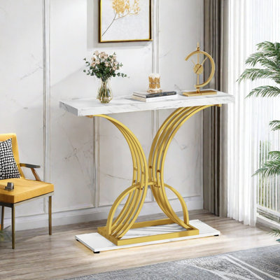Bleckley 39.3" Console Table with Faux Marble Top & Gold Metal Frame