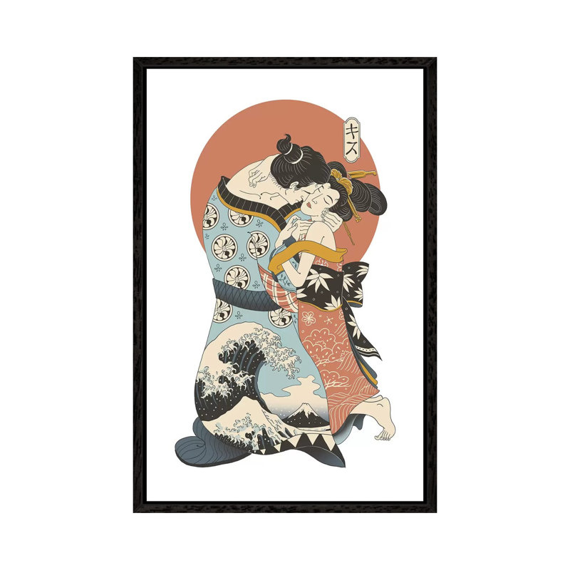 The Kiss Ukiyo-E 1 Piece Wall Art on Canvas, 66.04 cm H x 45.72 cm W, Black Framed