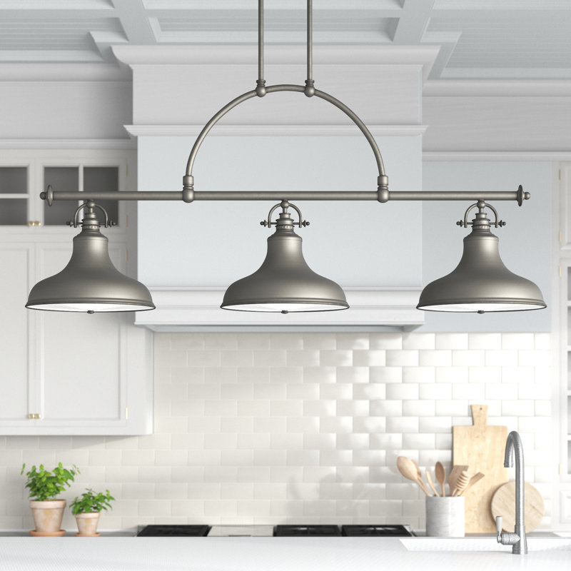 Luminaire suspendu linéaire à 3 lumières pour îlot de cuisine Warrenville, Nickel vieilli