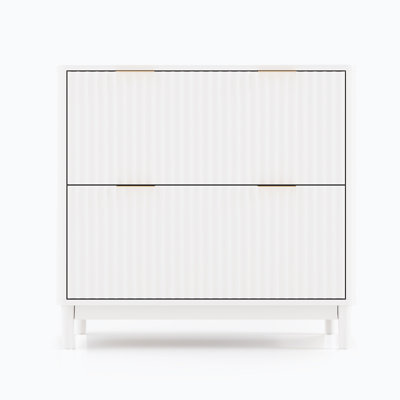 2 Drawer Fluted Wooden File Cabinet Wide Drawer Design