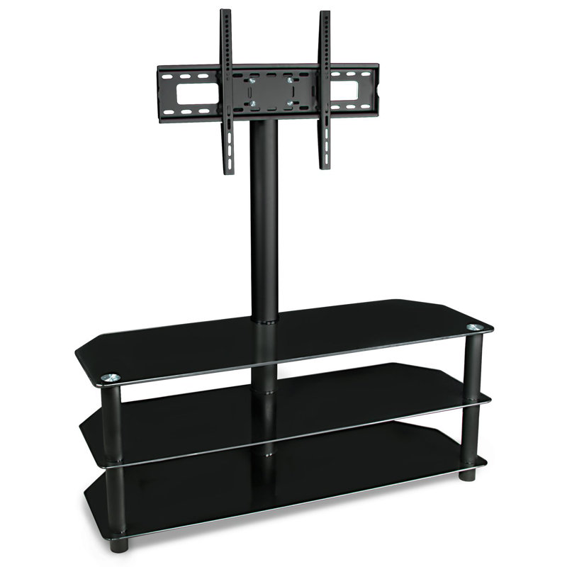 Mount-It! TV Stand with Mount, 3-in-1 Entertainment Center with Glass Shelves and Mounting Bracket