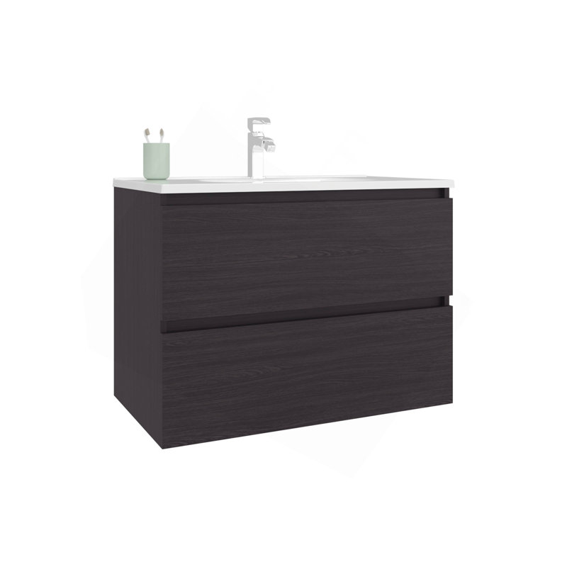Meuble-lavabo avec lavabo, 2 tiroirs, wengé noir, Noir