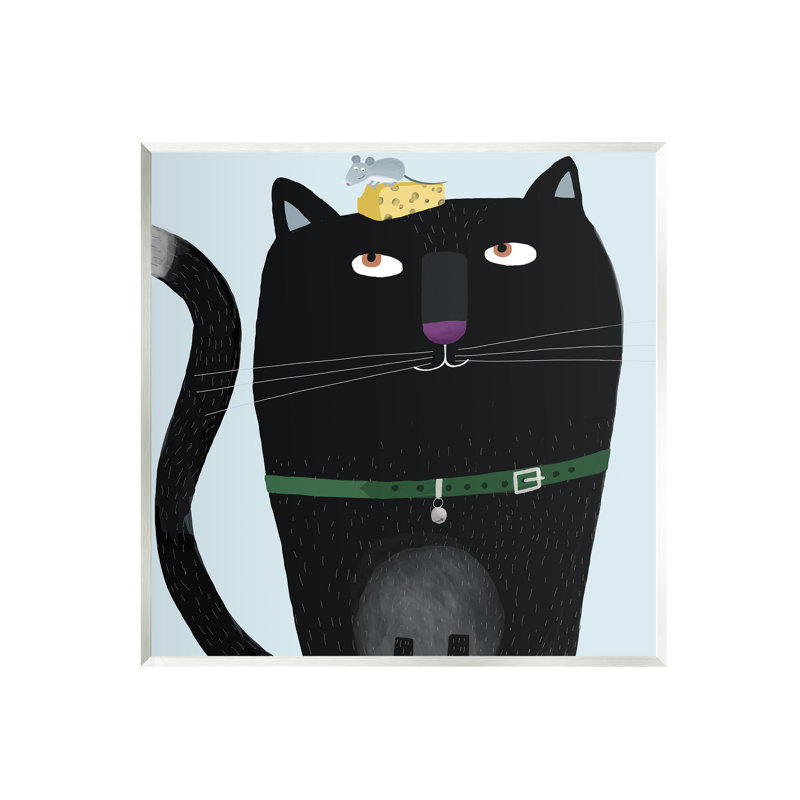 Au-604, estampe numérique, chat et souris, Mdf, L 12 po x H 12 po x P 0,5 po
