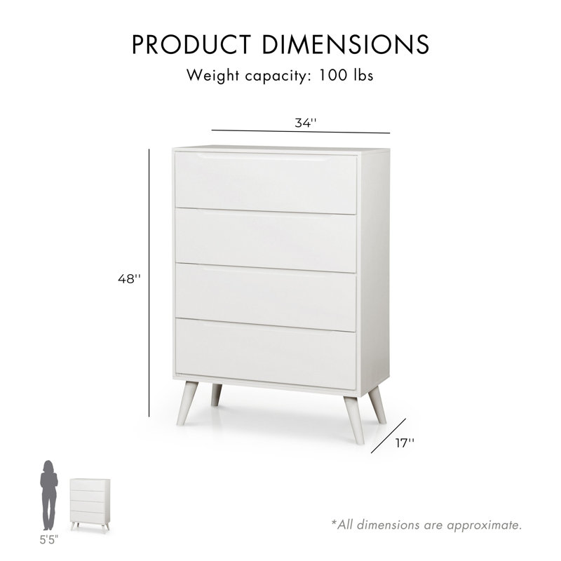 Ensemble de chambre à coucher en bois 4 pièces Stalter, Blanc, Ensemble de 4 pièces : lit, table de chevet, comm, Grand