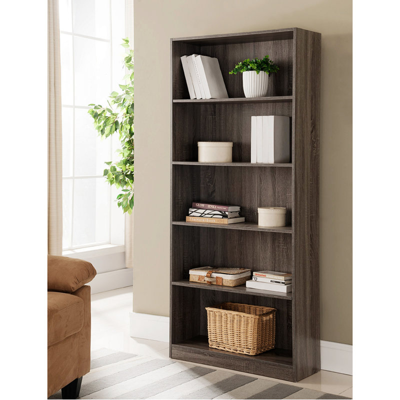 Gordillo Bookcase, Gray, (5 Shelves) 70.75" H x 31.25" W x 11.5" D