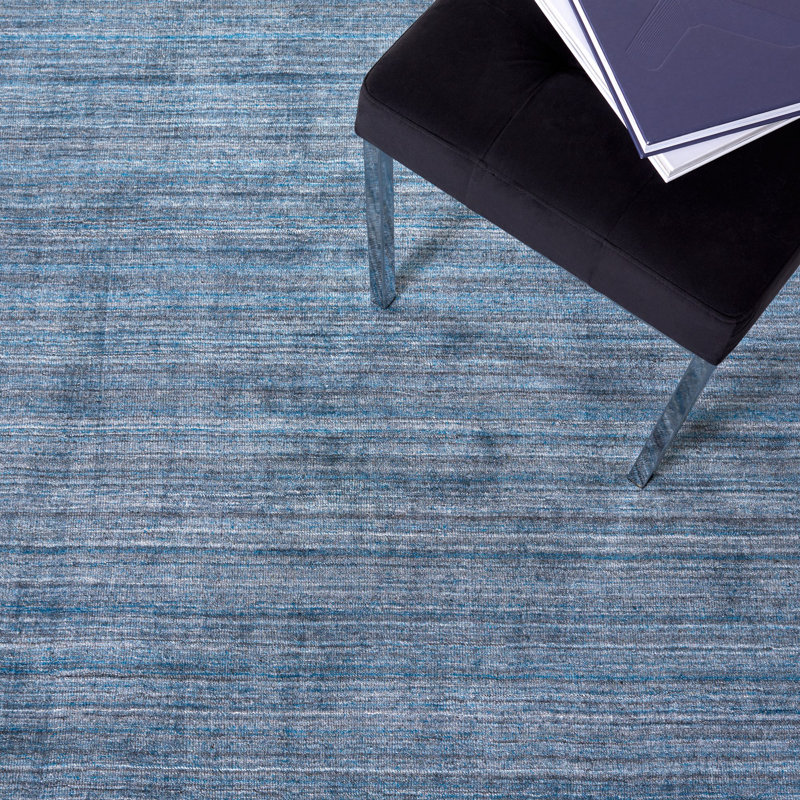 Abbie-Jo Hand Loomed Viscose/Cotton/Wool Solid Color Rug in Teal/Blue, Rectangle 6' x 9'