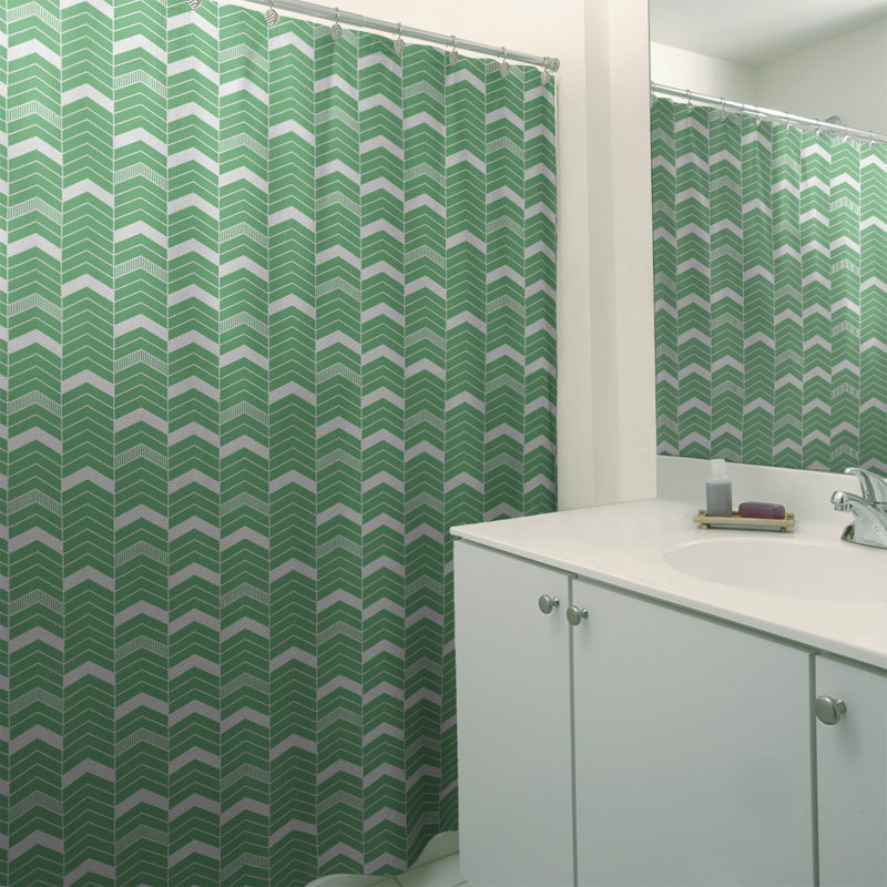 Rideau de douche simple à chevrons, Vert / blanc