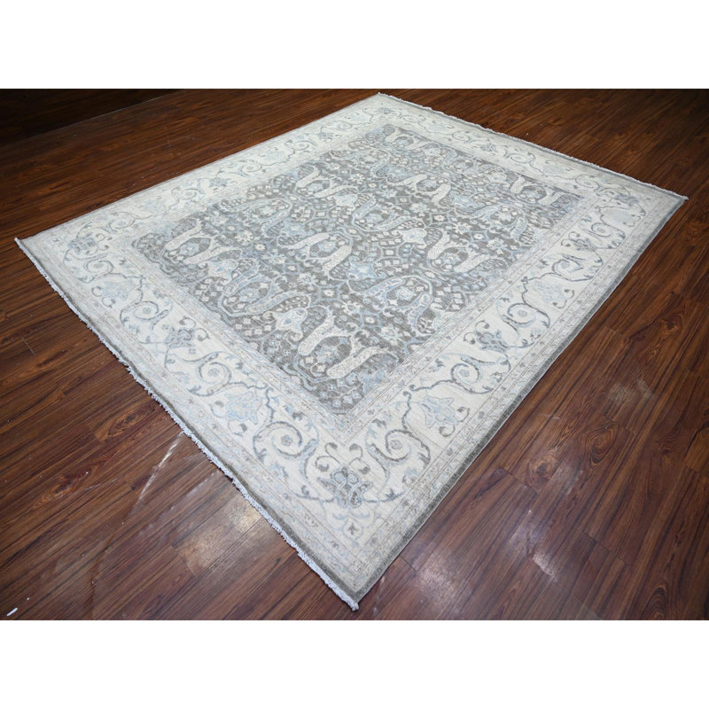 Tapis gris en laine noué à la main 8 pi 1 po x 9 pi 8 po 4600F2D544D640338FC7C12AD5701723