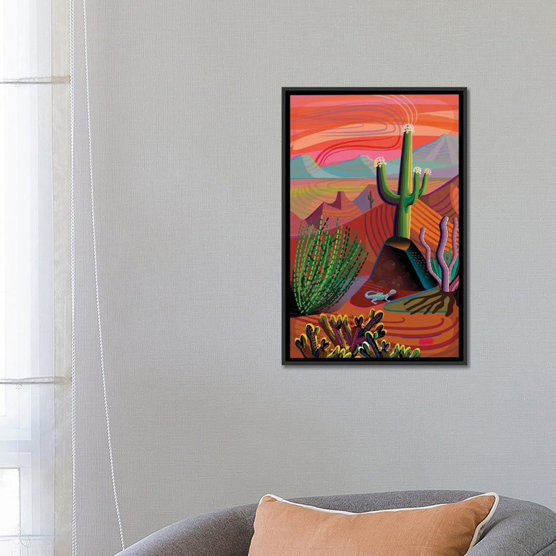 «Gila River Desert Sunset» par Charles Harker, impression sur toile tendue, H 26 po x l 18 po x 1,5 po, Toile avec cadre noir