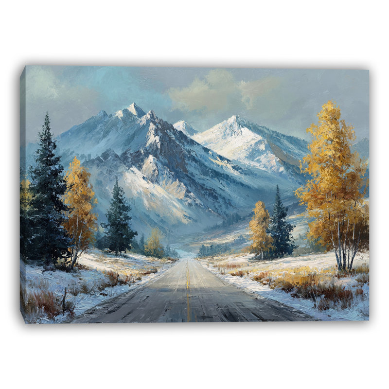Union Rustic Valley Road to Mountains Wrapped Canvas Wall Art | Wayfair