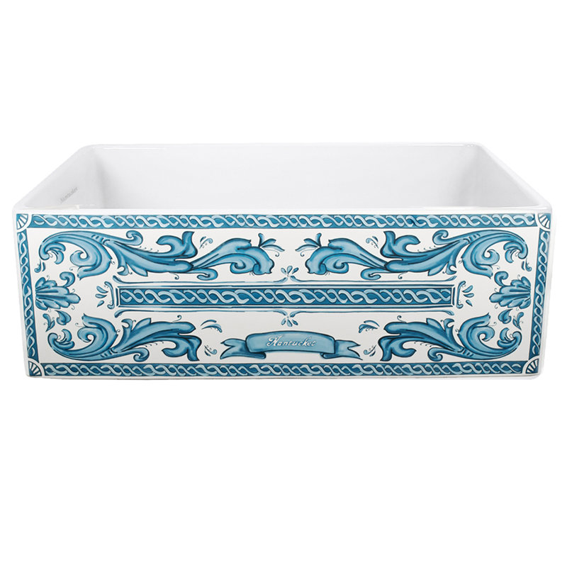 Vineyard Nantucket Sinks 33-Inch Farmhouse Fireclay Sink with Nautical Design Applique Apron Front