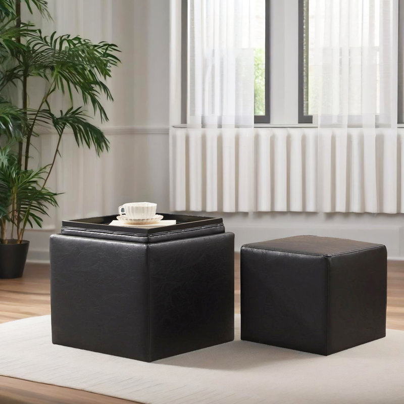Ensemble de repose-pieds avec rangement en similicuir, Similicuir noir