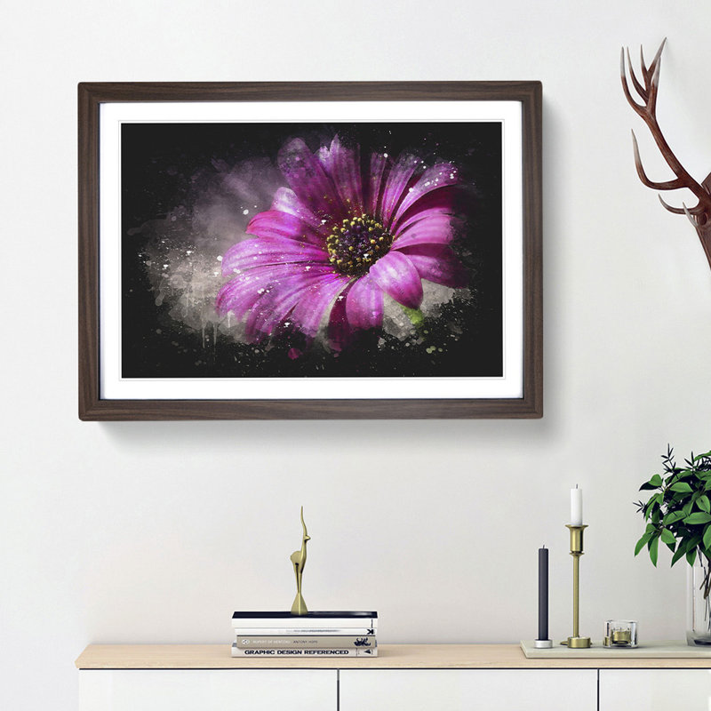 Purple Daisy - Picture Frame Graphic Art, Walnut Framed, 62cm H x 87cm W x 2cm D