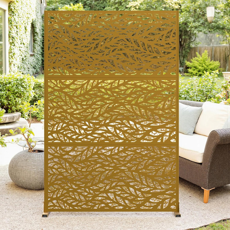 Freestanding Metal Privacy Screen with Stand, Decorative Outdoor/Indoor Divider Windbreak, Weatherproof For Balcony, Patio, 120x180cm, Leaf Pattern