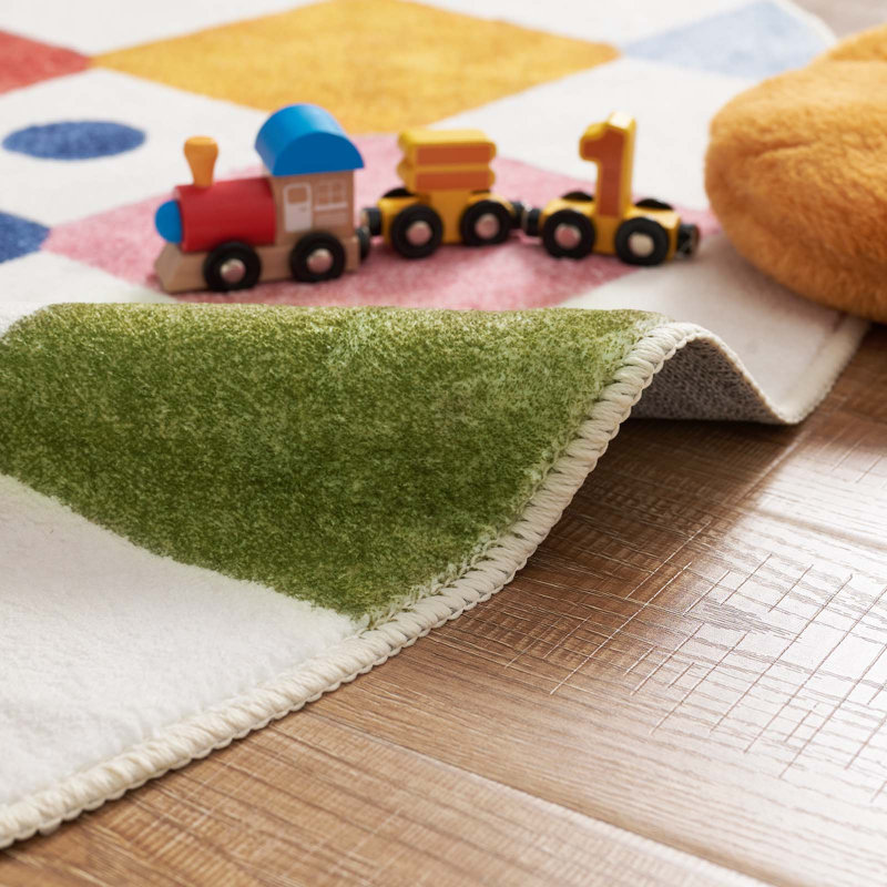 Colorful Diamond for Kids Washable Non-slip Rug, Argyle Circus, Round 6'