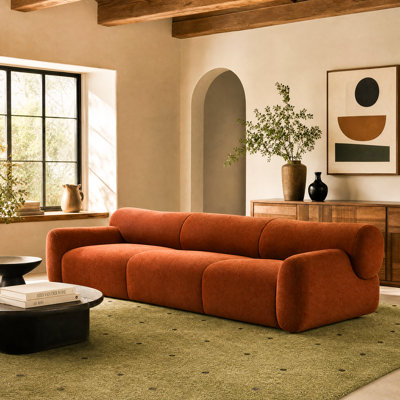 Pebble 125" Modern Deep Seat Upholstered Modular Sectional Sofa,  Curved Arm Boucle Couch, Seats 3 for Living Room, Fully Assembled