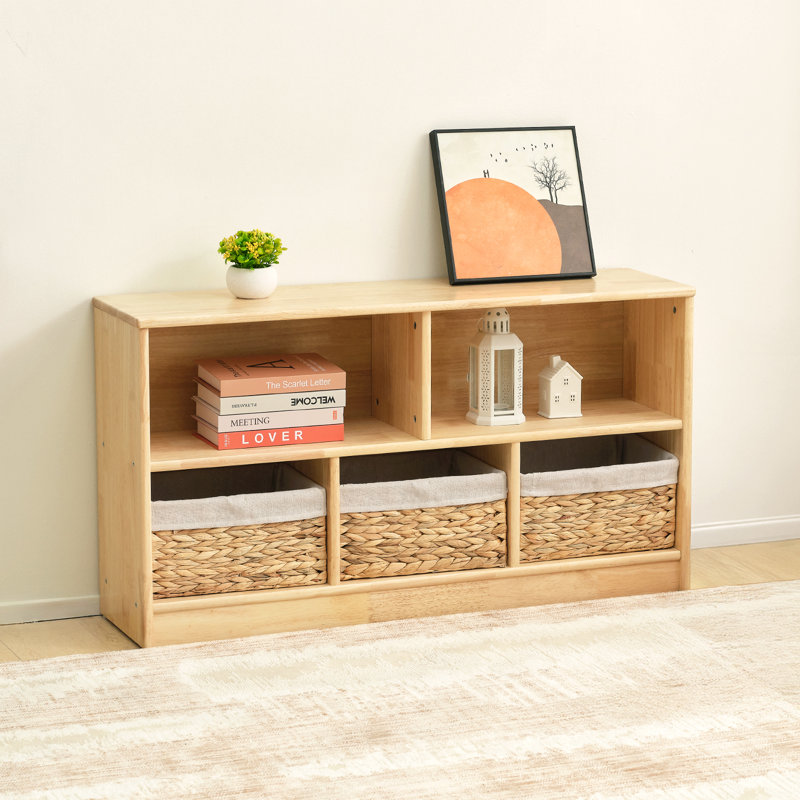 43.3" W Ebern Designs Solid Rubberwood 5-Compartment Bookcase